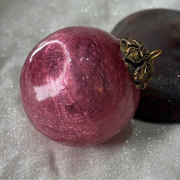 Vtg Heavy Mercury Crackle Glass Silver Christmas Ornament Mirrored Kugel Glass - Picture 4 of 5